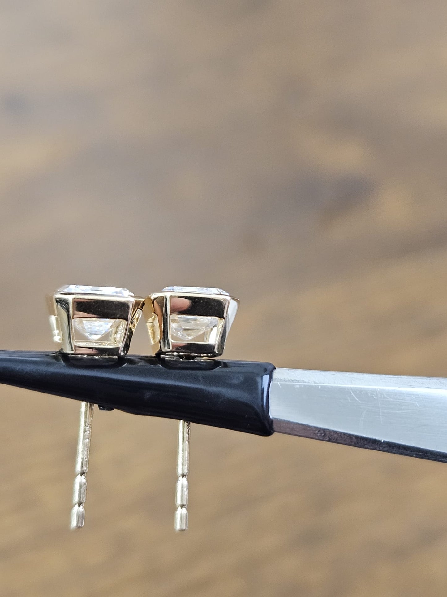 2.03Cttw Bezel Set Yellow Gold Emerald Shape Lab Diamond Earring