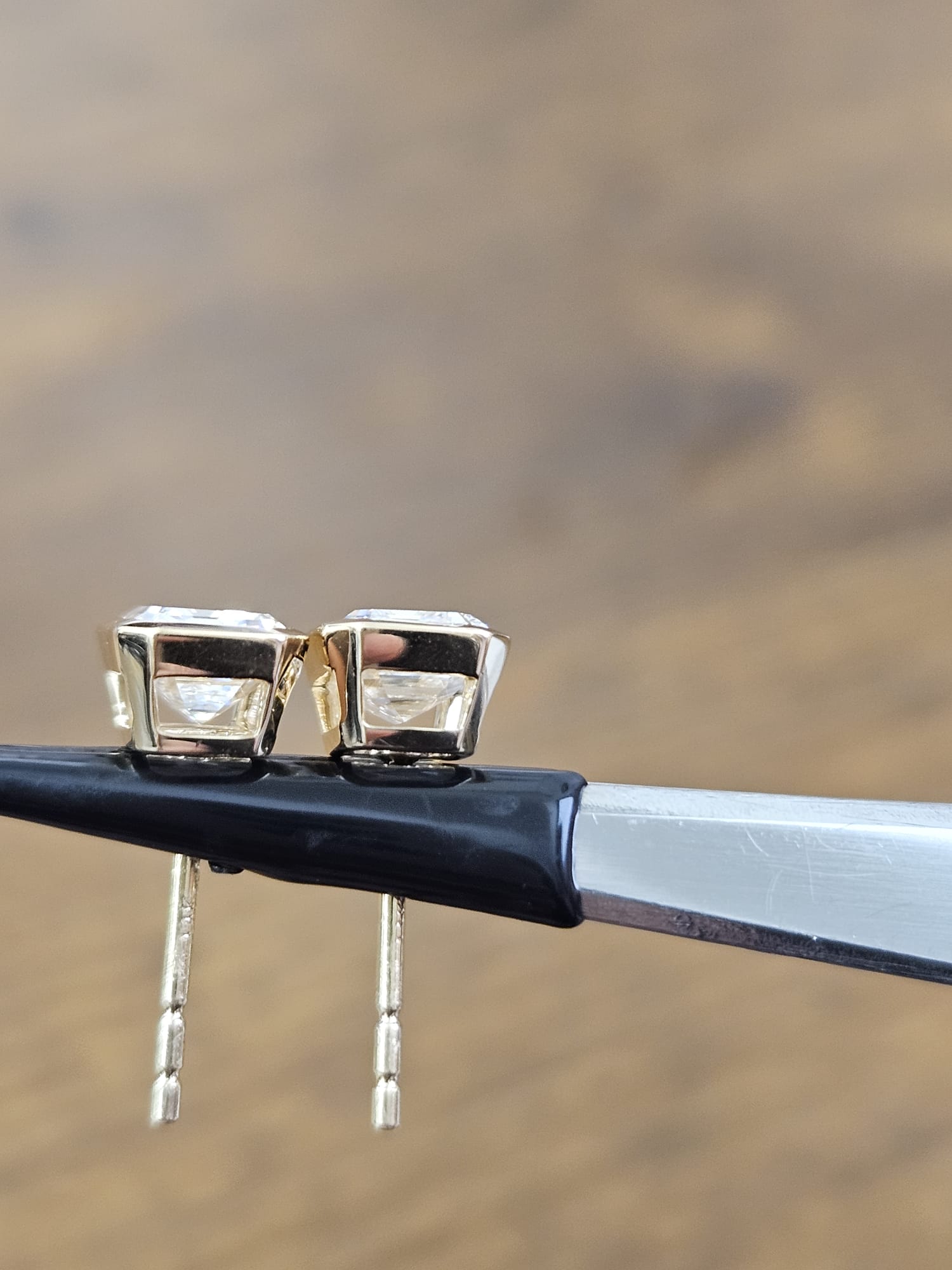 2.03Cttw Bezel Set Yellow Gold Emerald Shape Lab Diamond Earring