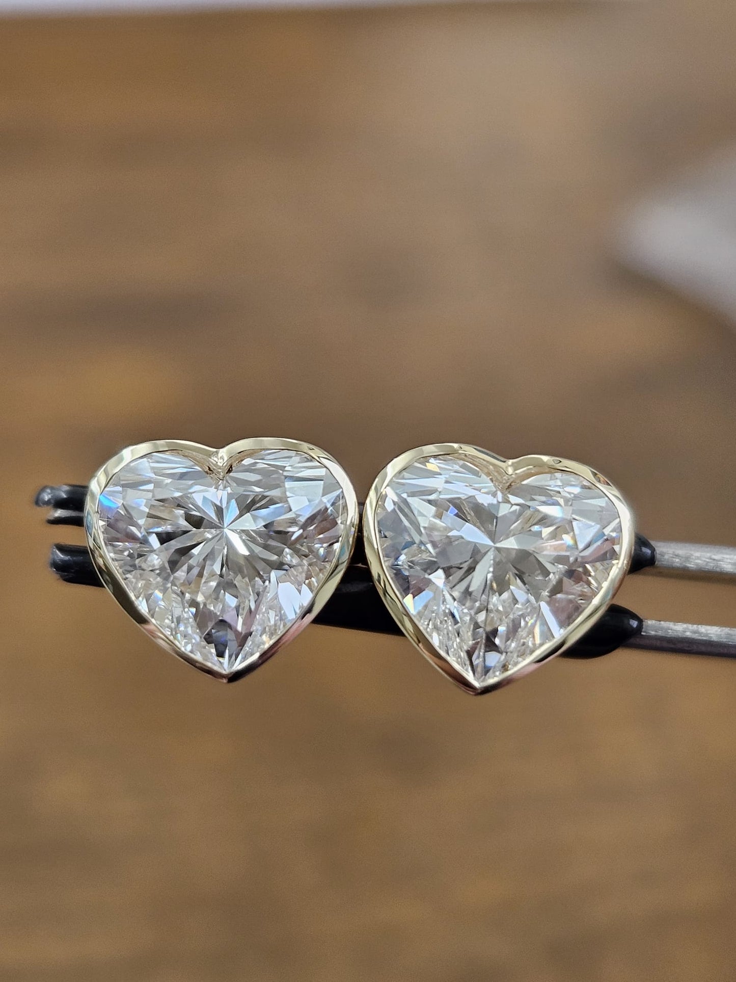 3.2Cttw Yellow Gold Bezel Set Heart Shape Lab Diamond Earring