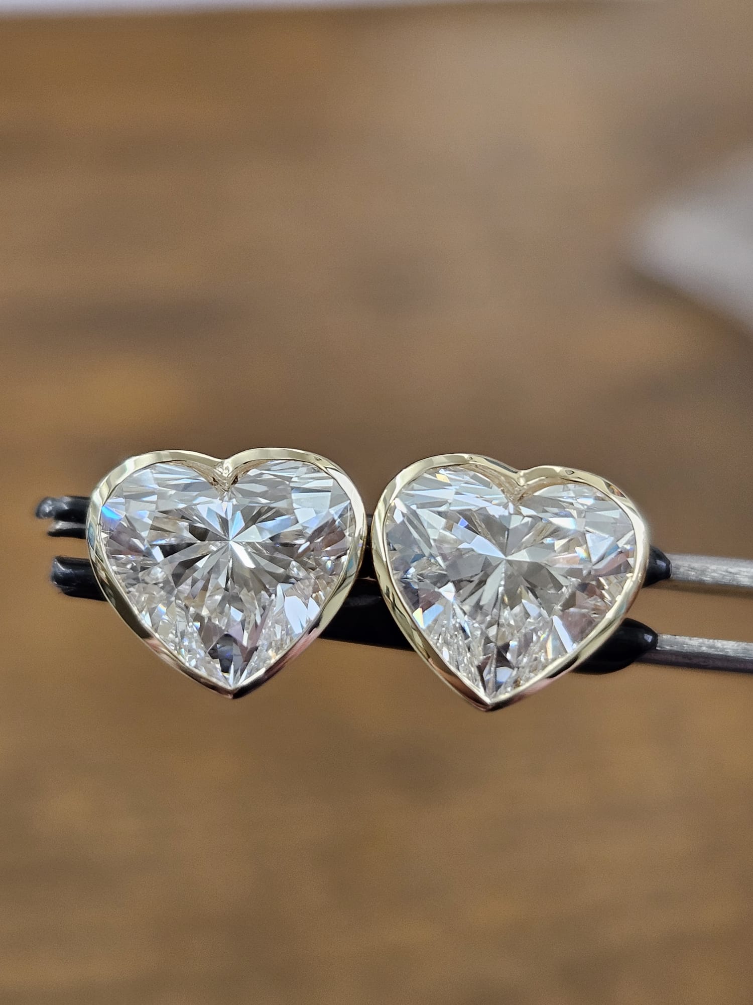 3.2Cttw Yellow Gold Bezel Set Heart Shape Lab Diamond Earring