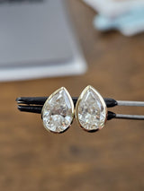 2.04Cttw Bezel Set Yellow Gold Pear Shape Lab Diamond Earring