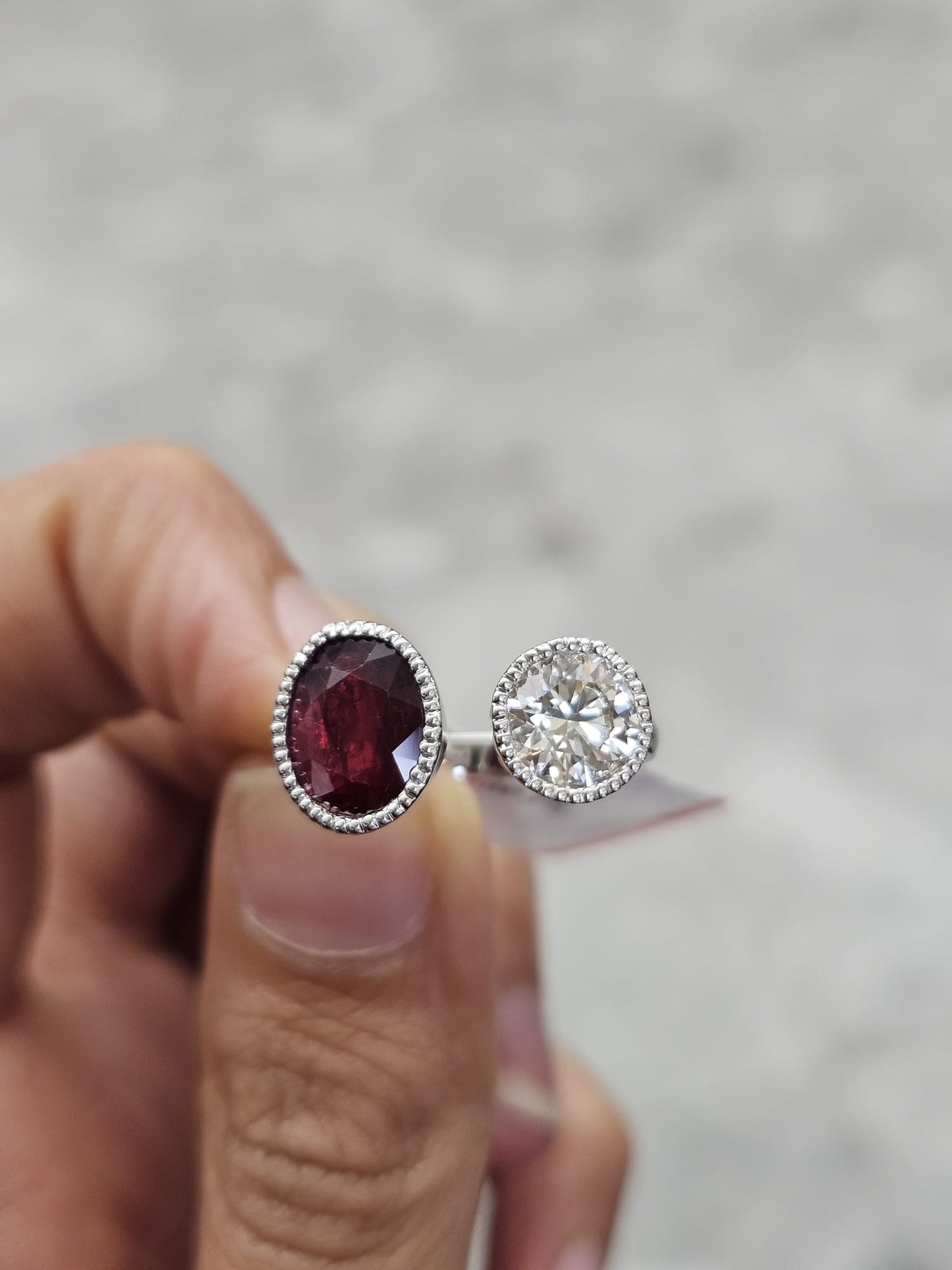 White Gold Lab Diamond & Natural Pink Ruby Ring