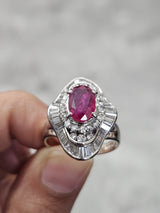 GIA Cerified Ruby Platinum with Natural Diamond Ring