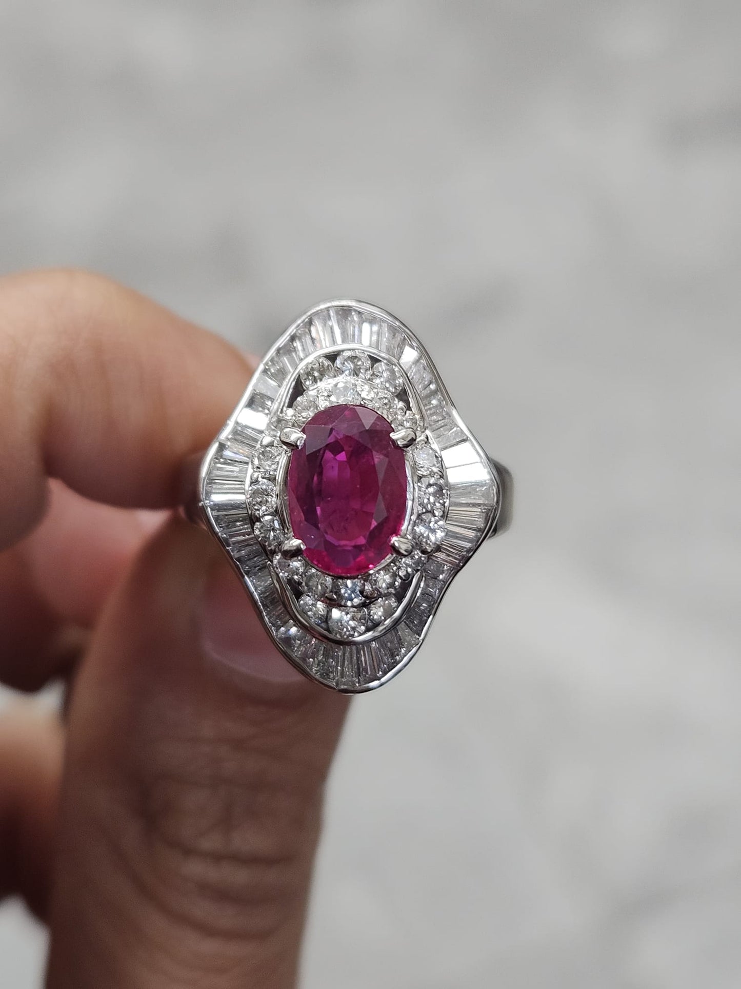 GIA Cerified Ruby Platinum with Natural Diamond Ring