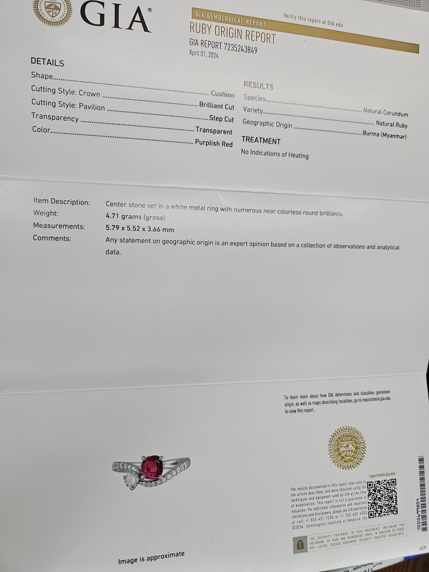 1.13ct Natural Ruby & Diamond Platinum Ring