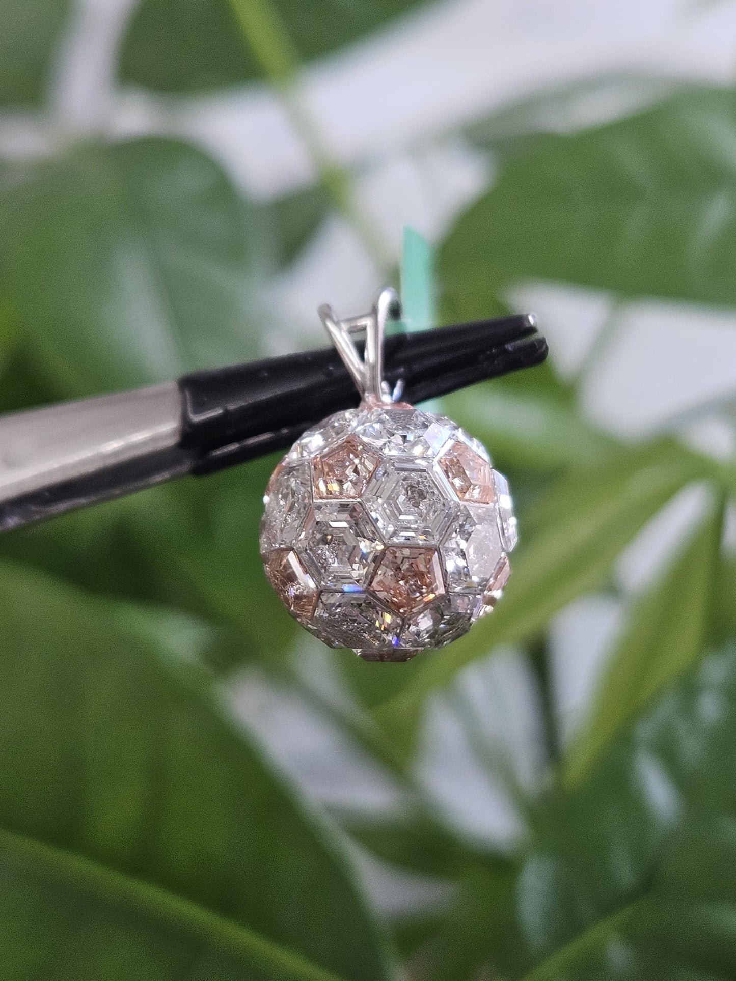 8.33ct White Gold Pink & White Hexagon Shape Lab Diamond Pendant