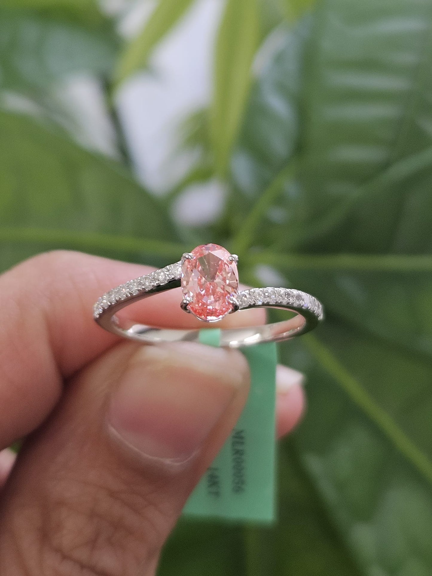 0.72ct White Gold Oval Pink Lab Diamond Ring