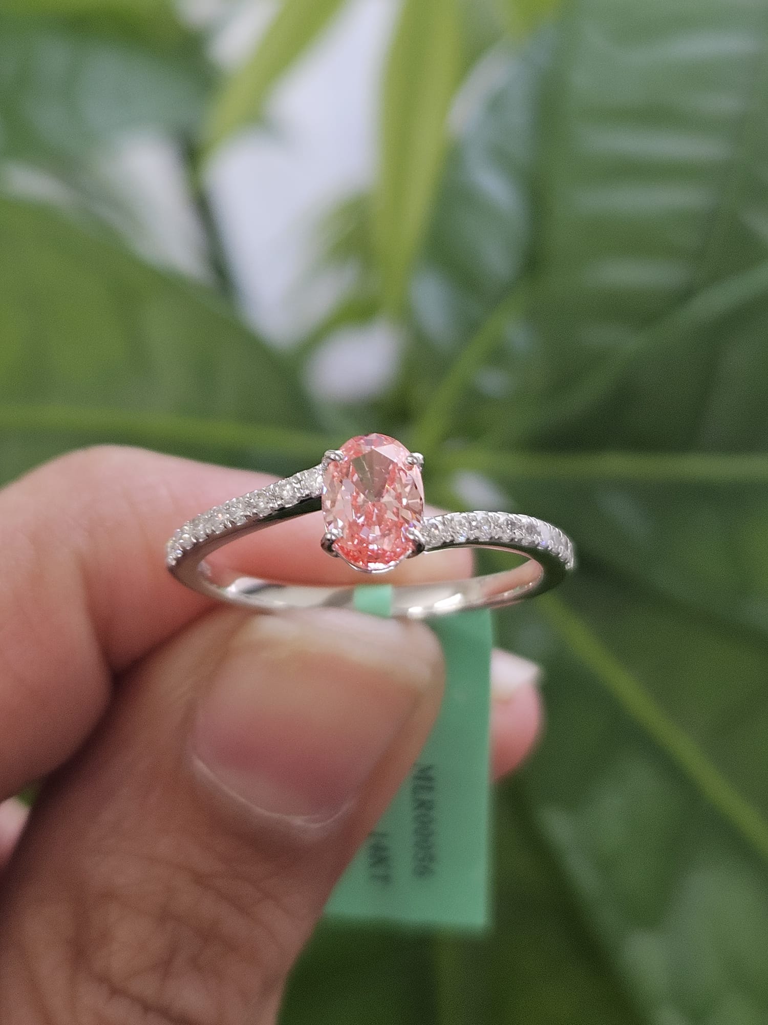 0.72ct White Gold Oval Pink Lab Diamond Ring
