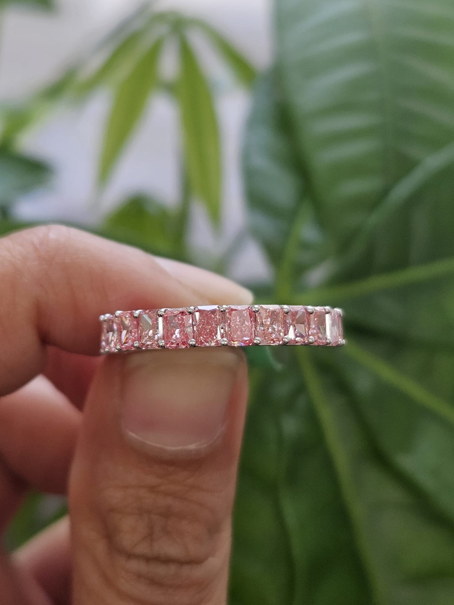 1.78ct White Gold Pink Radiant Shape Lab Diamond Half Eternity Band