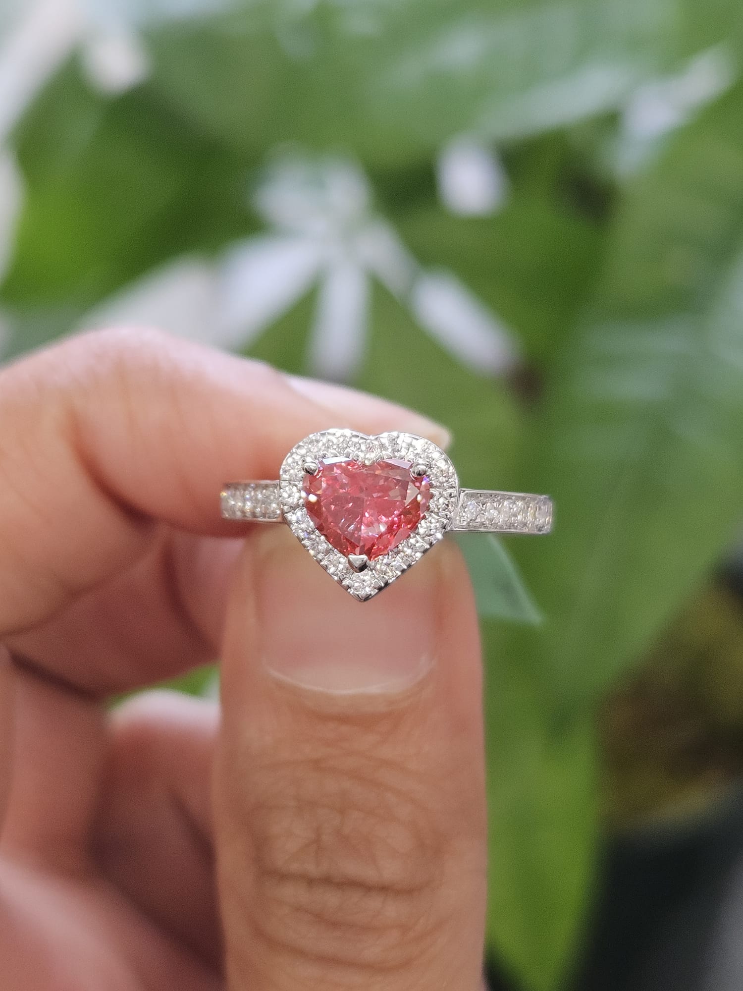 1.47ct White Gold Pink Heart Shape Lab Diamond Ring
