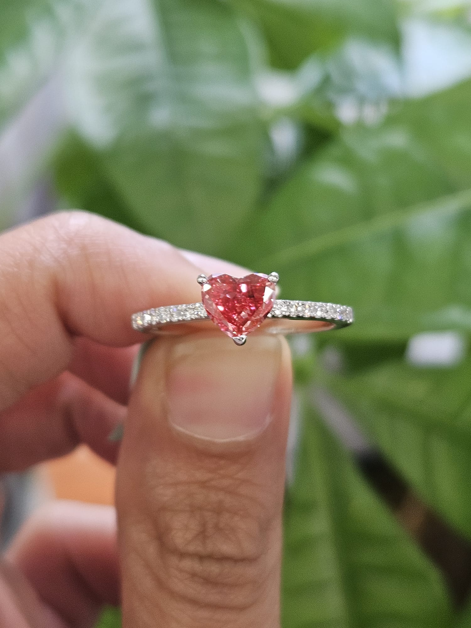 1.08ct White Gold Pink Heart Shape Lab Diamond Ring