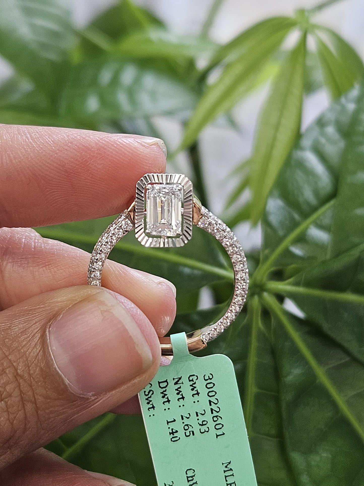 1.40ct White Gold & Yellow Gold Emerald Lab Diamond Ring