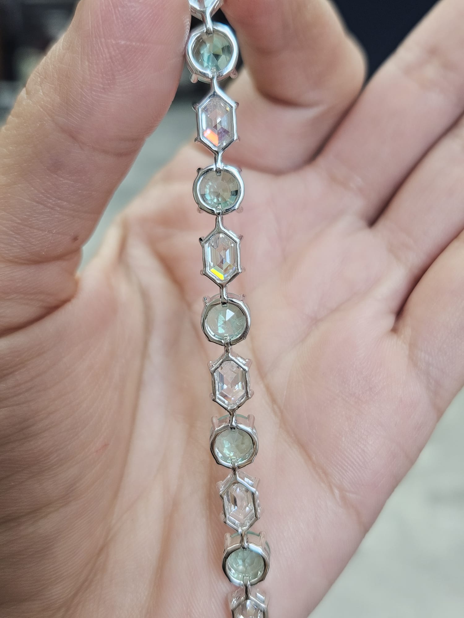 20.06cttw Hexagone & Green Round Lab Diamond 7" Bracelet