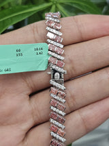 11.58Cttw White Gold Pink Radiant Shaped Lab Diamond 7.25" Bracelet