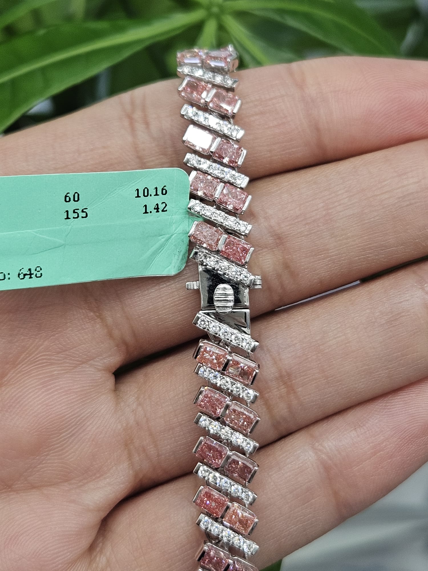 11.58Cttw White Gold Pink Radiant Shaped Lab Diamond 7.25" Bracelet