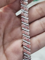 11.58Cttw White Gold Pink Radiant Shaped Lab Diamond 7.25" Bracelet