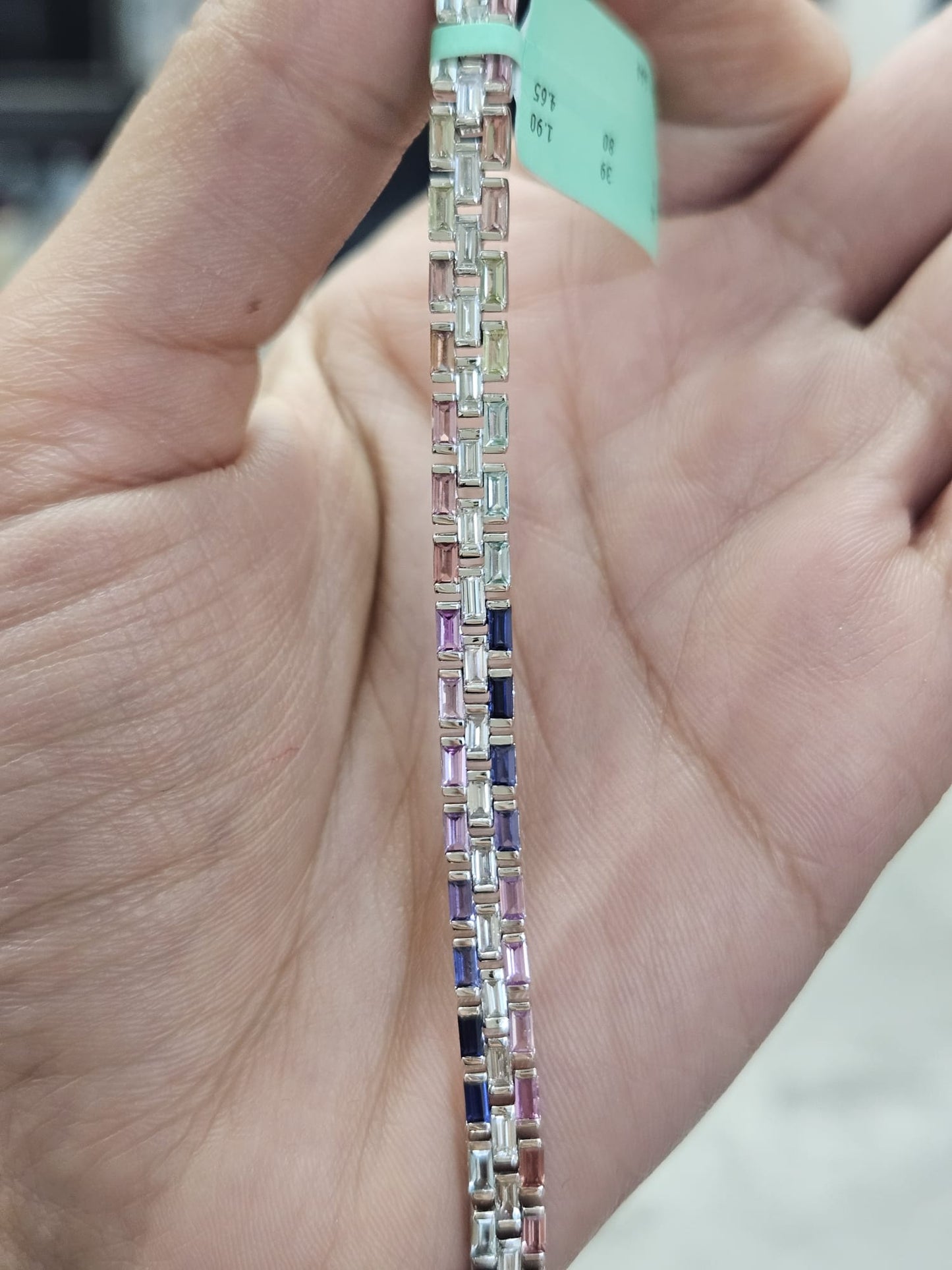 6.55Cttw Colored Bagutte Lab Diamond 7" Bracelet