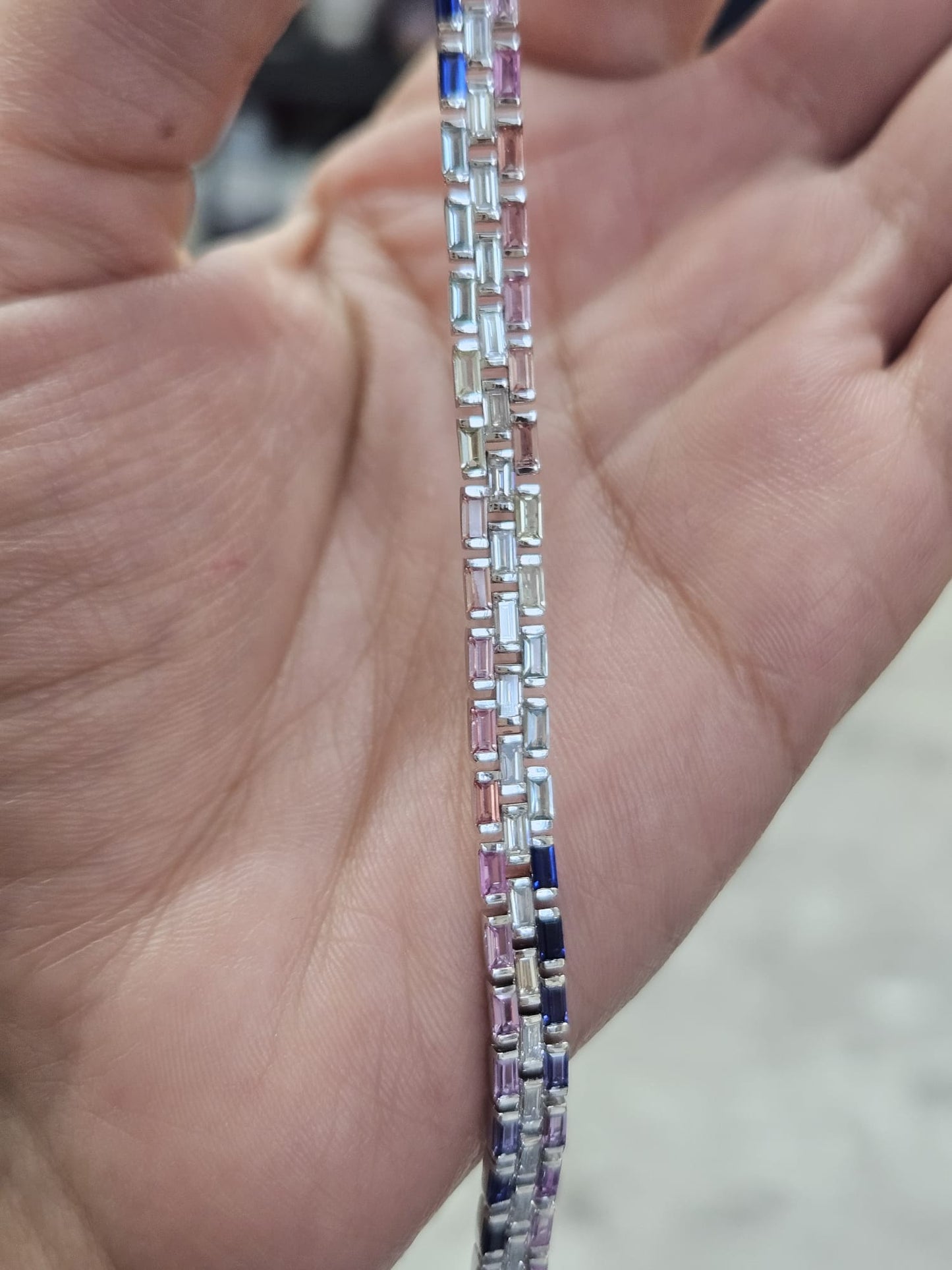 6.55Cttw Colored Bagutte Lab Diamond 7" Bracelet