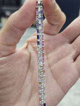 6.55Cttw Colored Bagutte Lab Diamond 7" Bracelet
