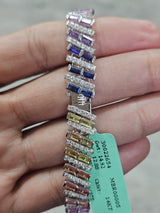 10.22cttw White Gold Colored Bagutte Shaped Lab Diamond 7" Bracelet