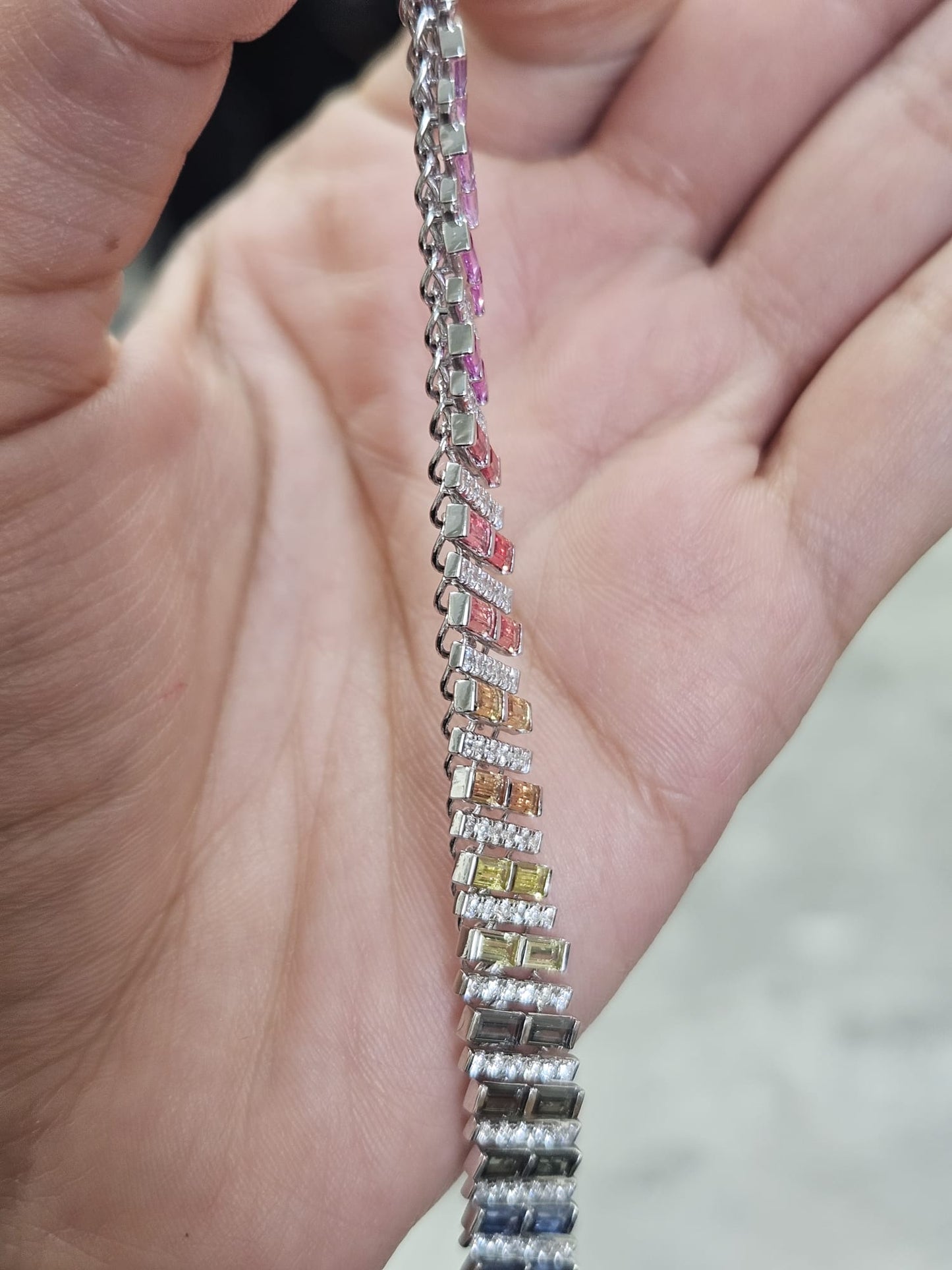 10.22cttw White Gold Colored Bagutte Shaped Lab Diamond 7" Bracelet