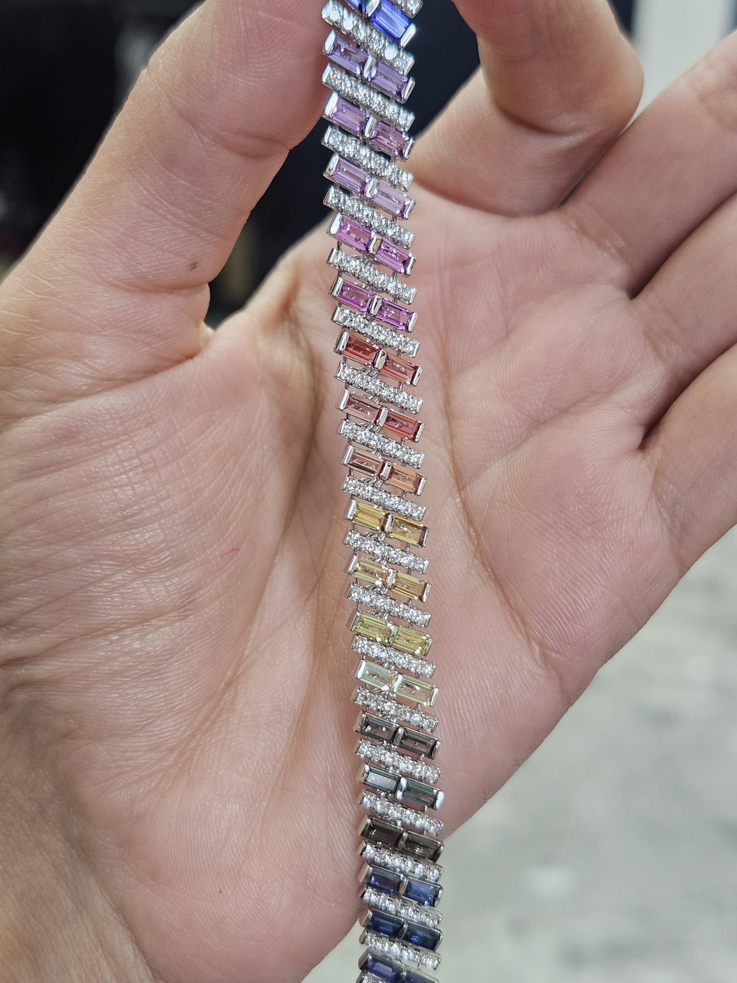 10.22cttw White Gold Colored Bagutte Shaped Lab Diamond 7" Bracelet