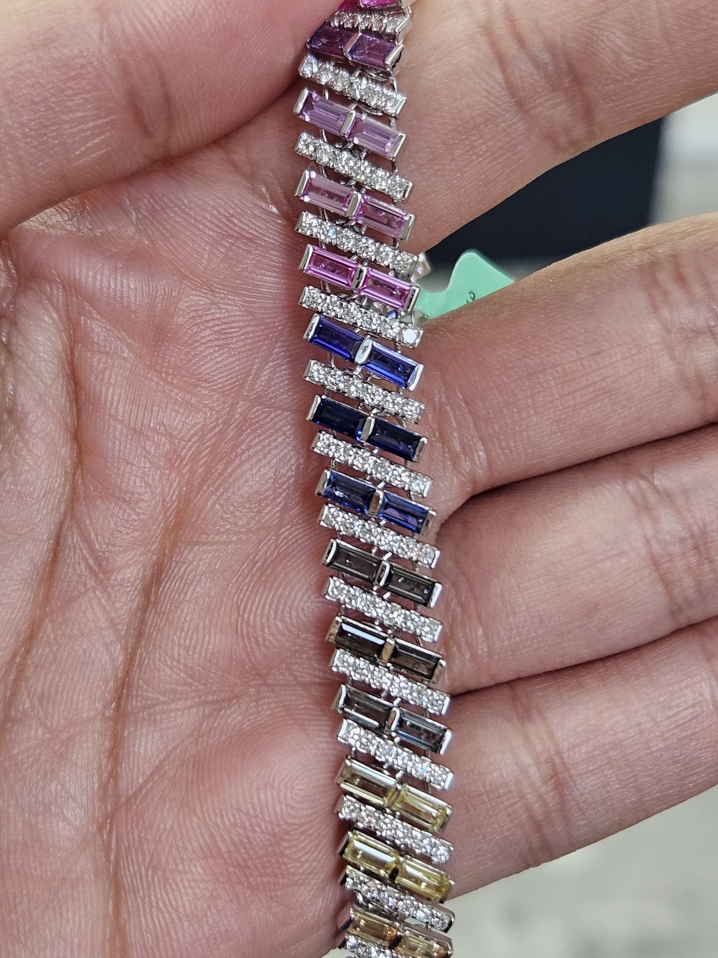 10.22cttw White Gold Colored Bagutte Shaped Lab Diamond 7" Bracelet
