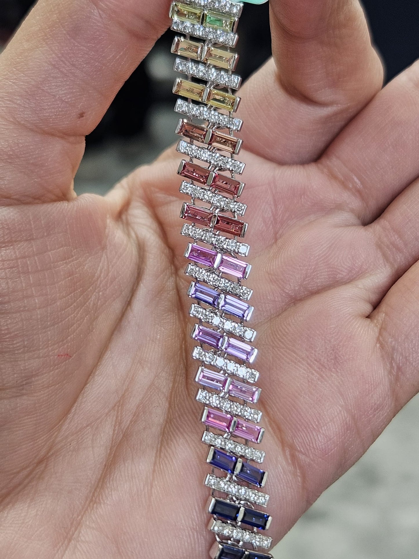 10.22cttw White Gold Colored Bagutte Shaped Lab Diamond 7" Bracelet