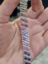 10.22cttw White Gold Colored Bagutte Shaped Lab Diamond 7" Bracelet