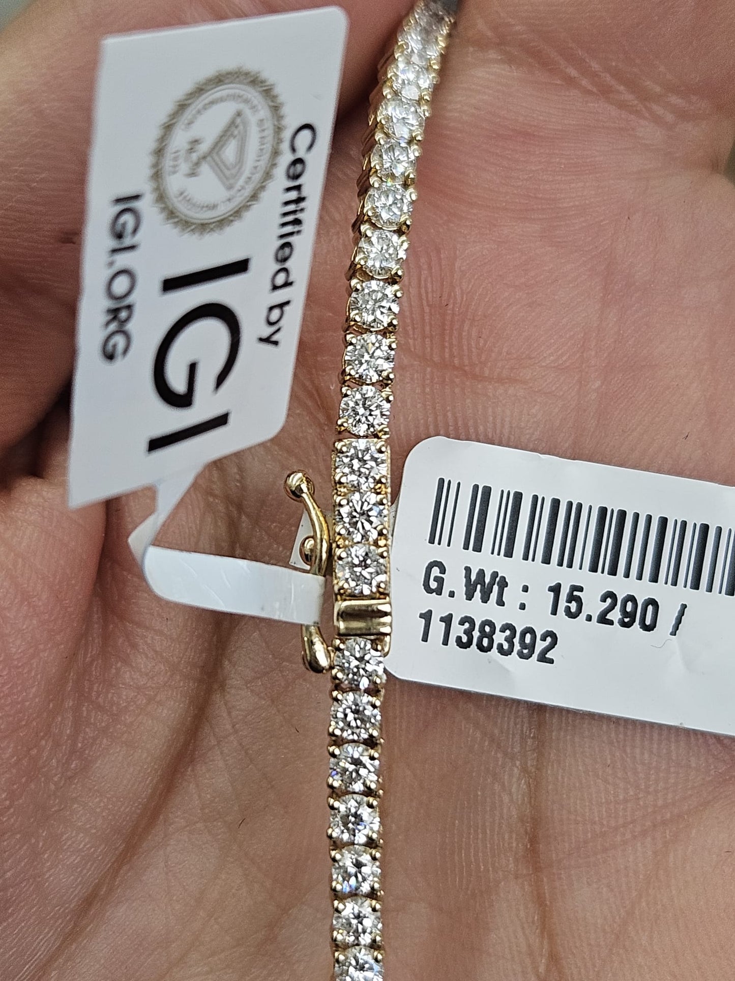 IGI 9.36cttw Yellow Gold Lab Diamond 17" Tennis Necklace
