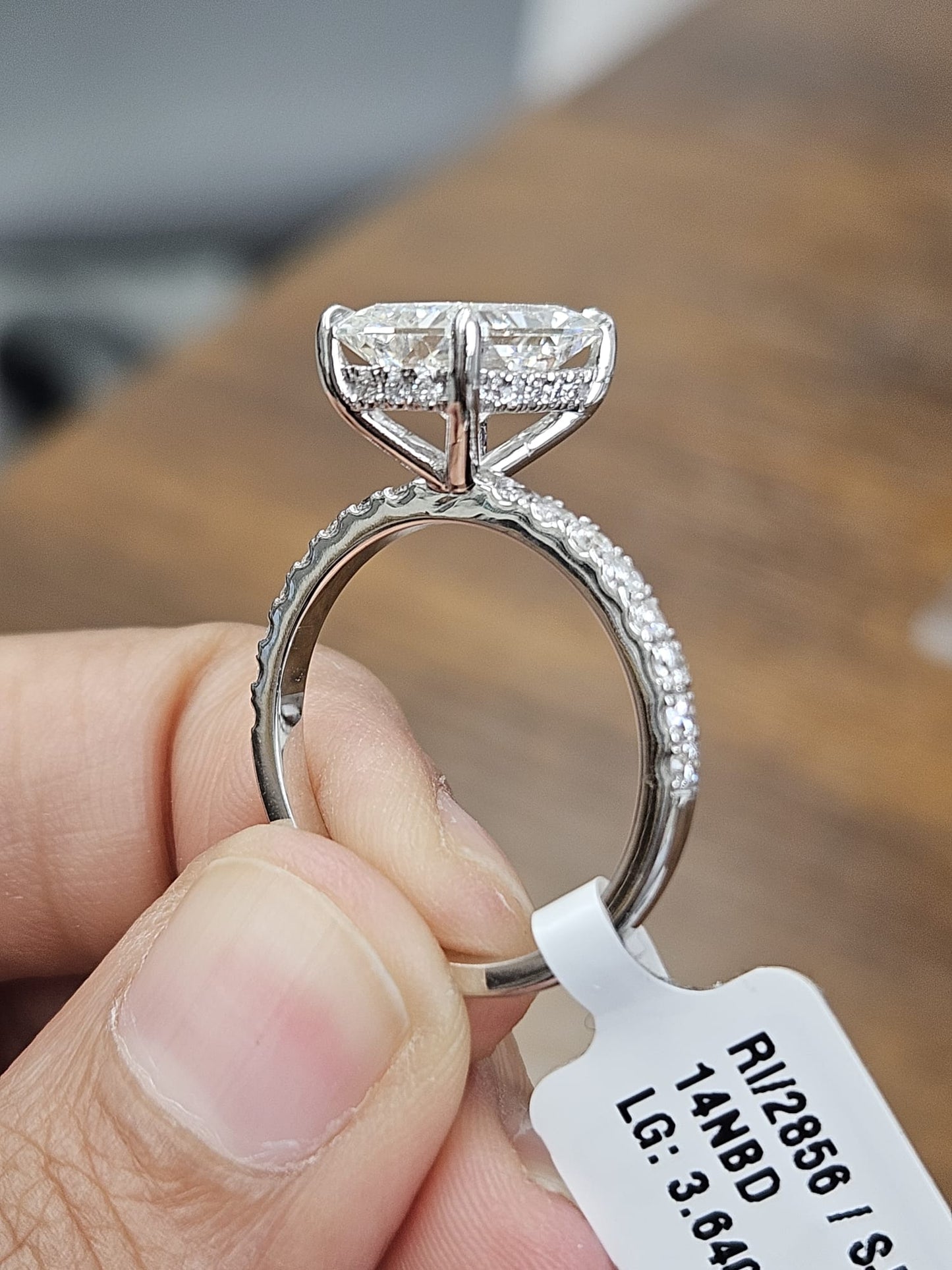 3.64cttw White Gold Radiant Hidden Halo Lab Diamond Ring