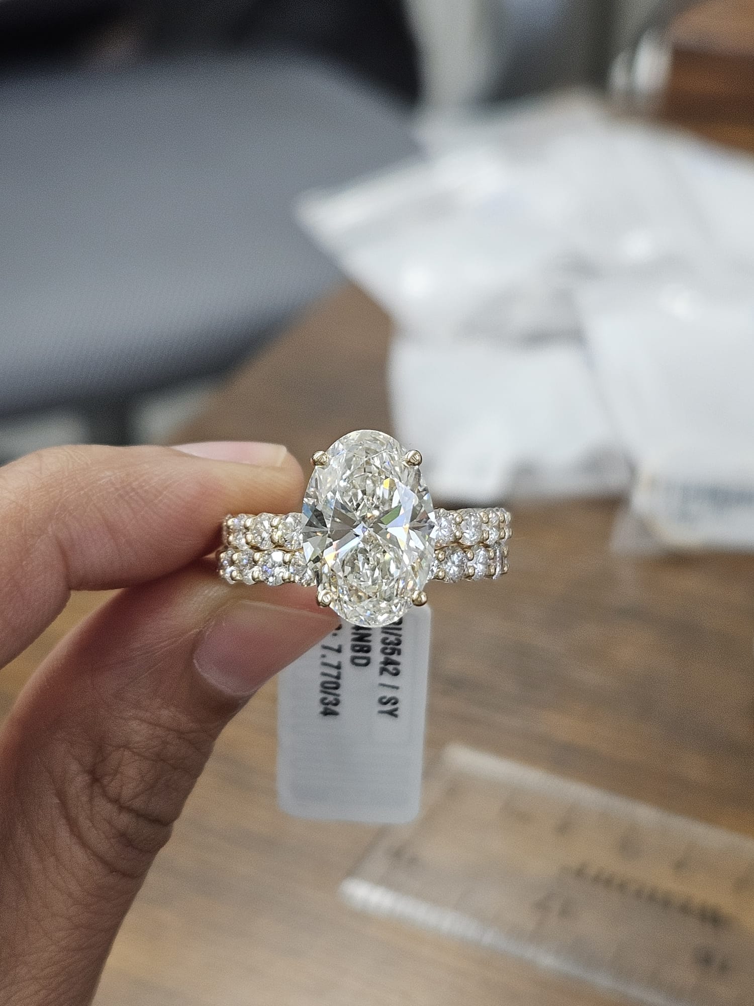 7.77cttw Yellow Gold Oval Lab Diamond Ring with Eternity Band
