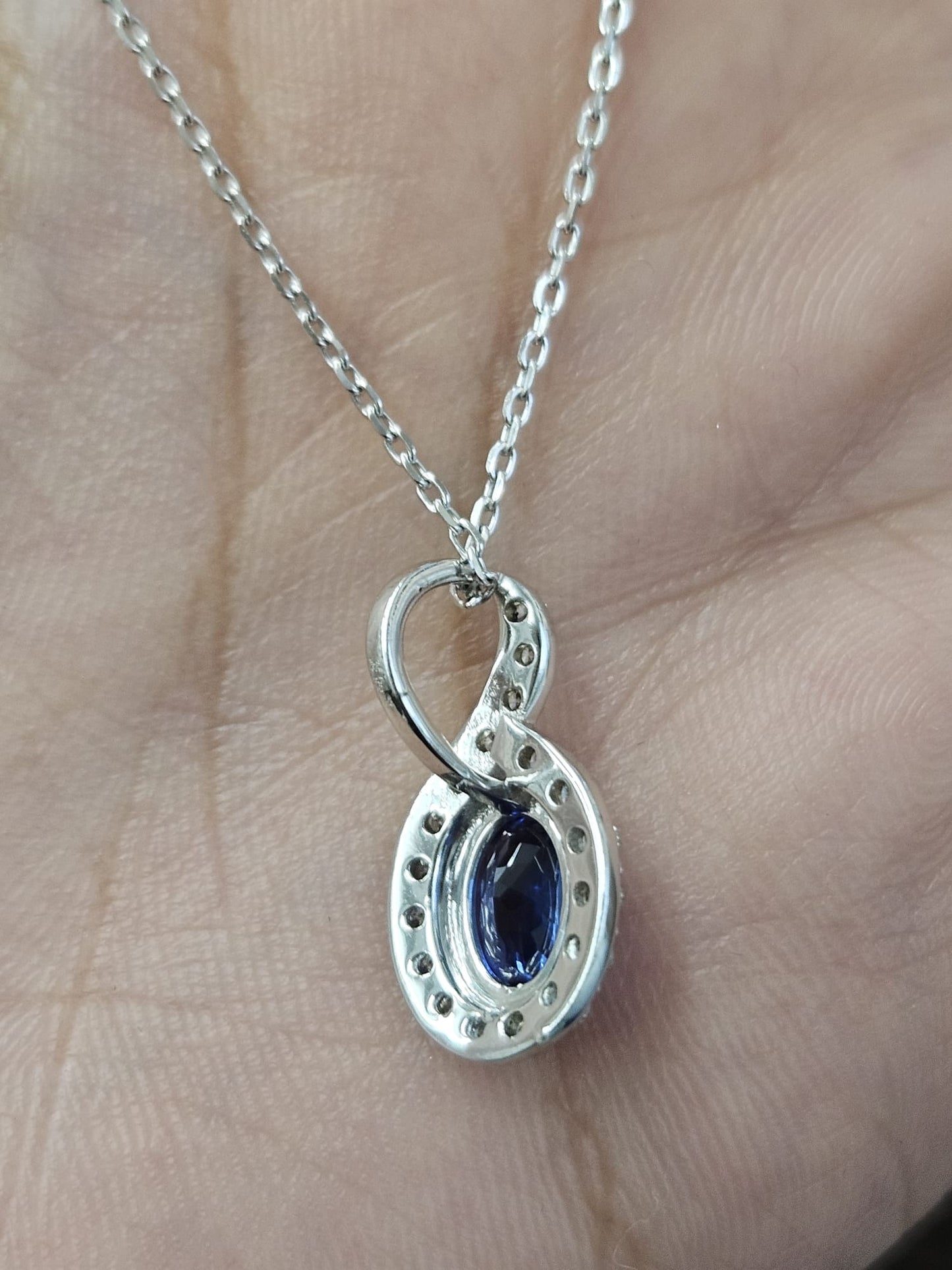 1.27cttw White Gold Blue Oval Lab Diamond Pendant