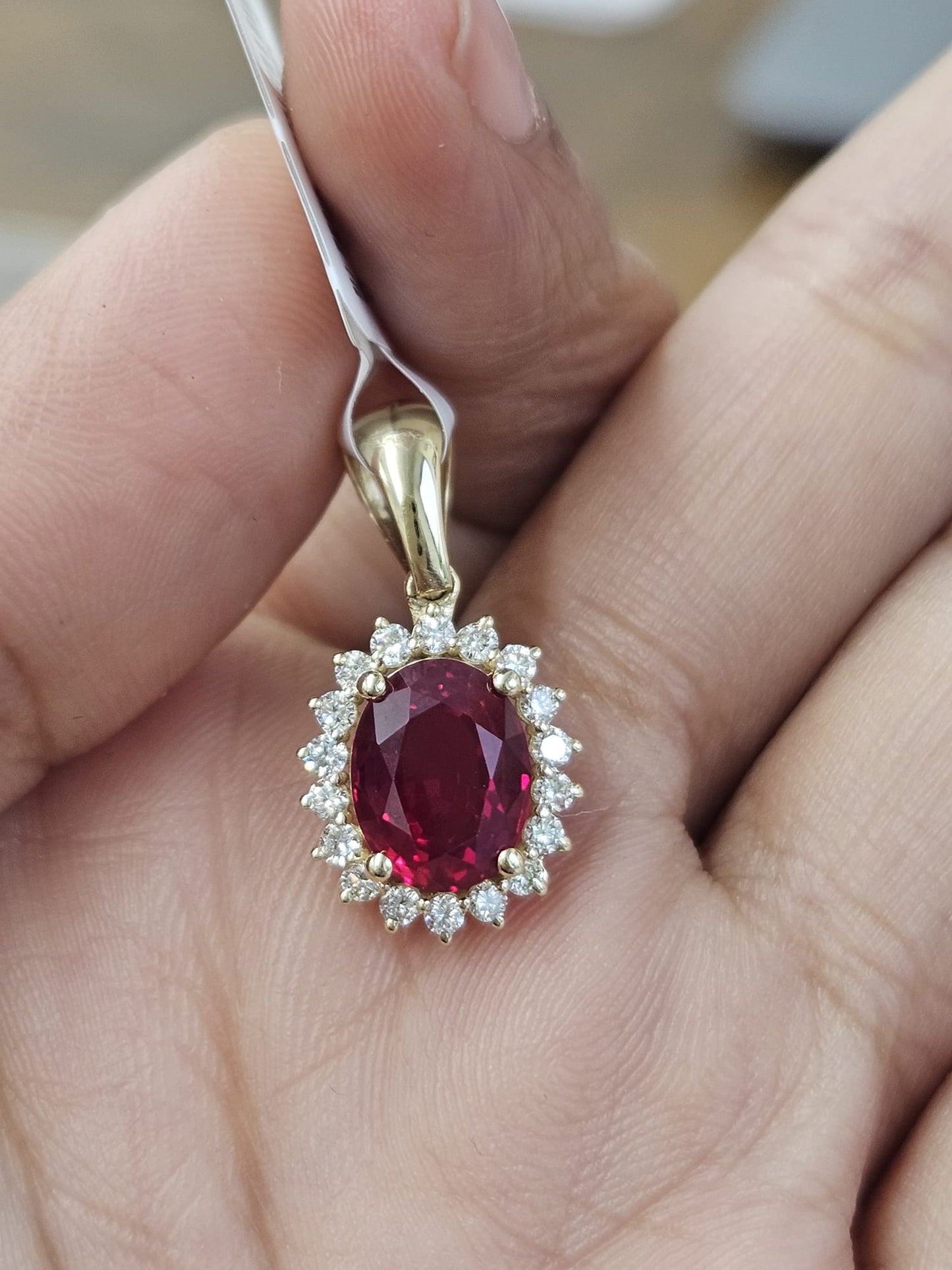 3.11cttw Yellow Gold Ruby Pink Lab Diamond Pendant