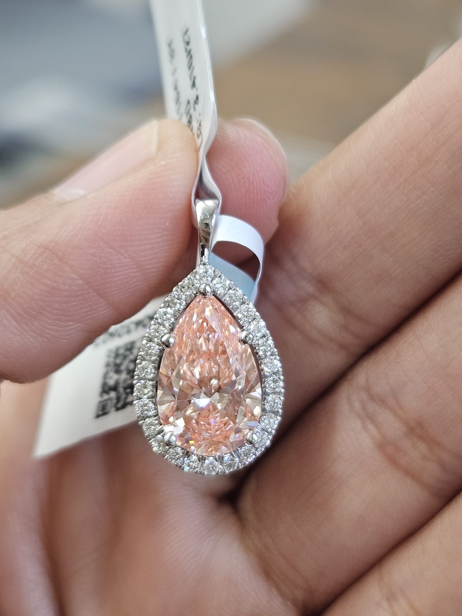 IGI 3.41cttw White Gold Fancy Pink Pear Shape Lab Diamond Pendant