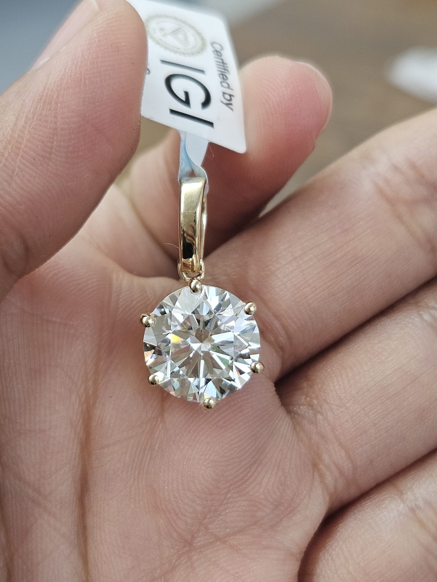 IGI 4.81cttw Yellow Gold Round Lab Diamond Pendant