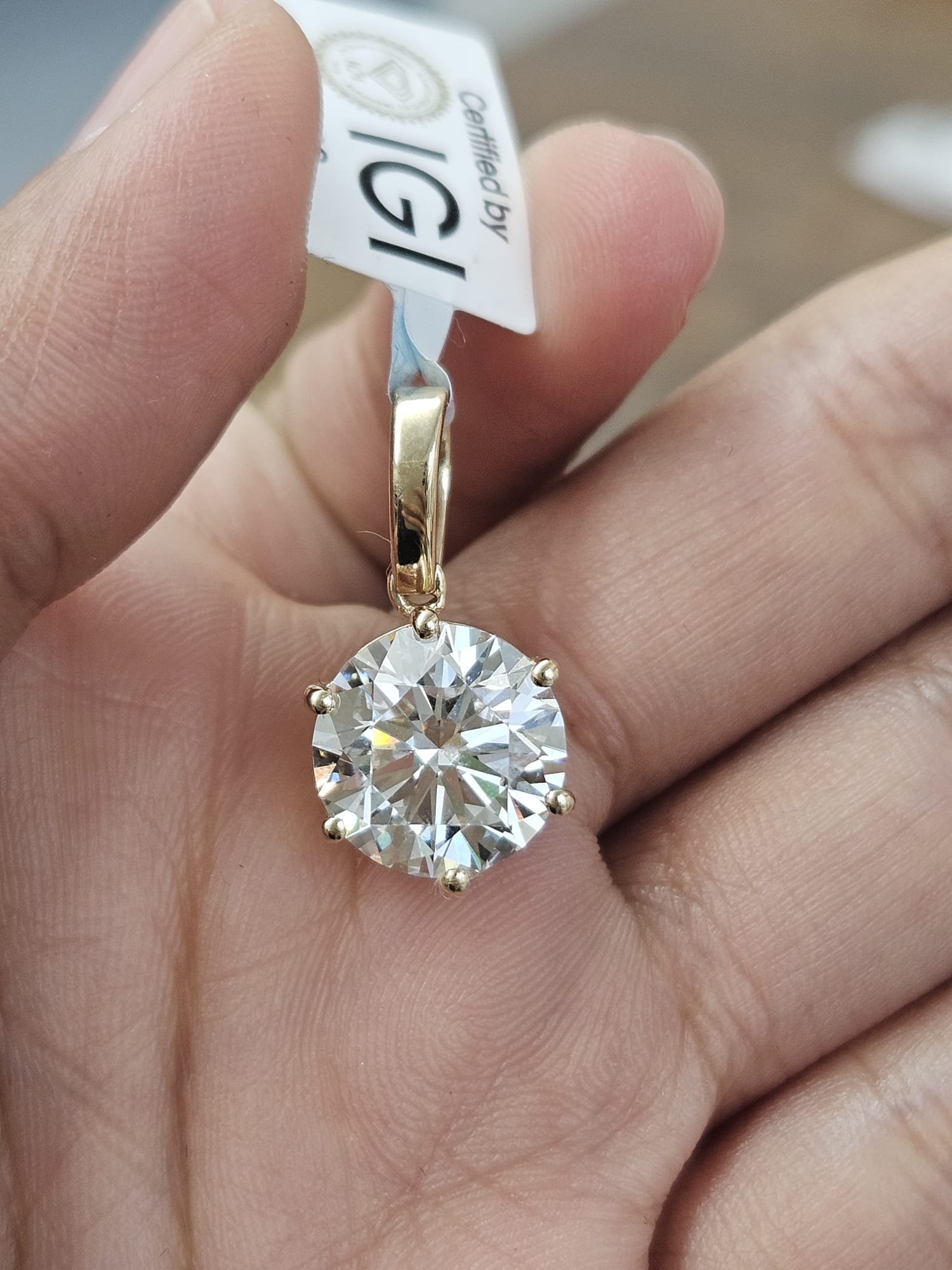 IGI 4.81cttw Yellow Gold Round Lab Diamond Pendant