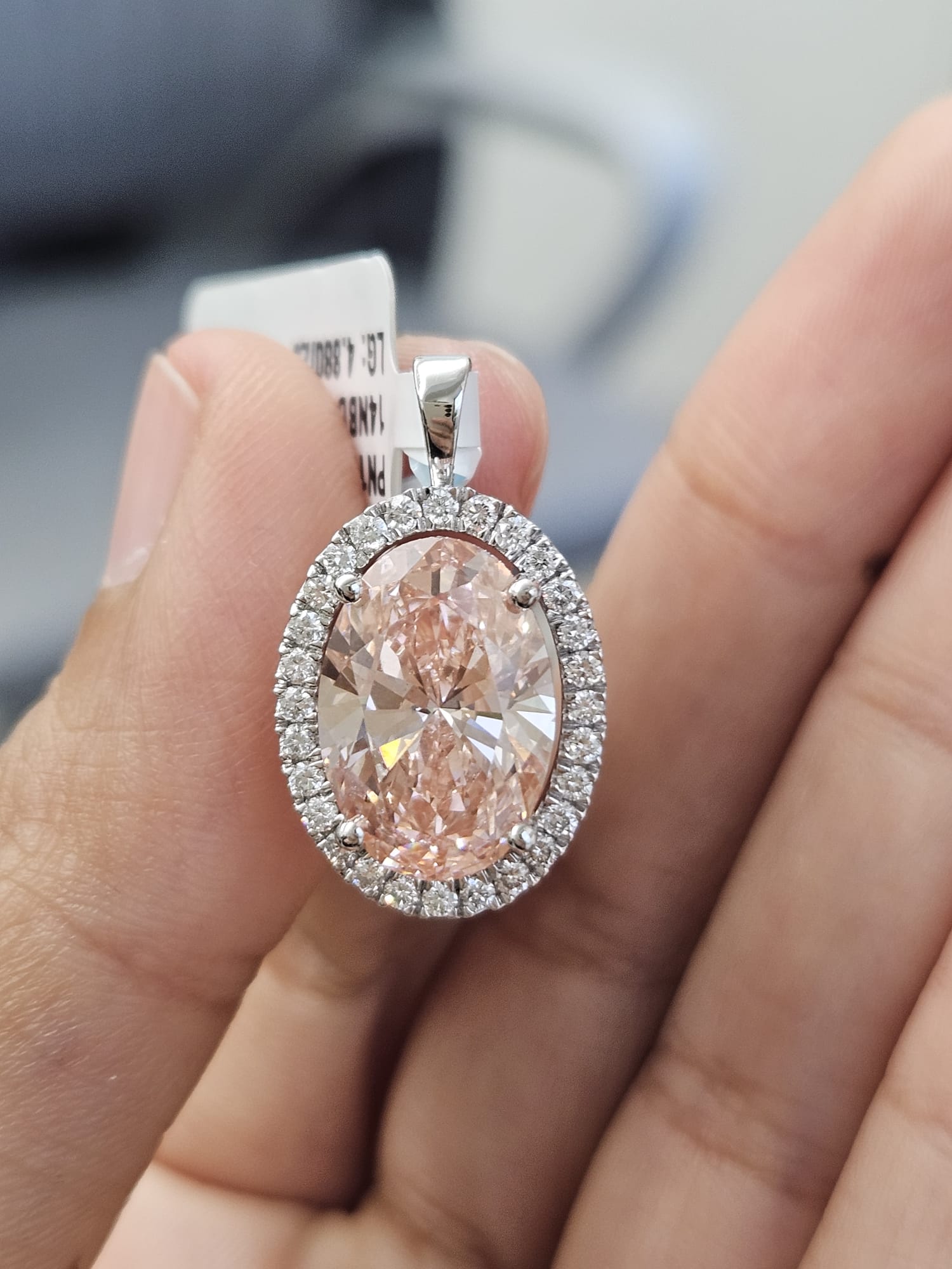 IGI 4.88cttw White Gold Fancy Pink Oval Lab Diamond Pendant