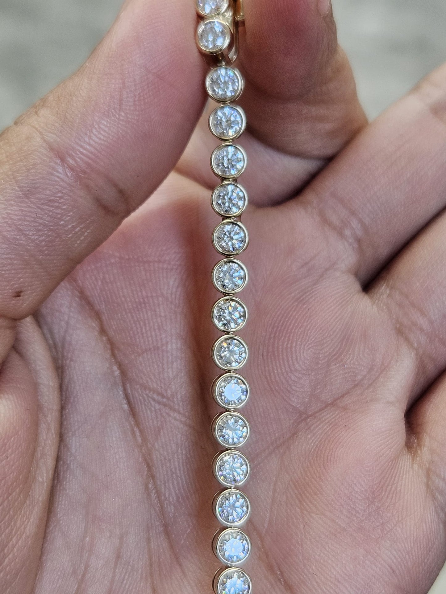 4.47cttw Yellow Gold Round Lab Diamond Bezel Set 7' Bracelet