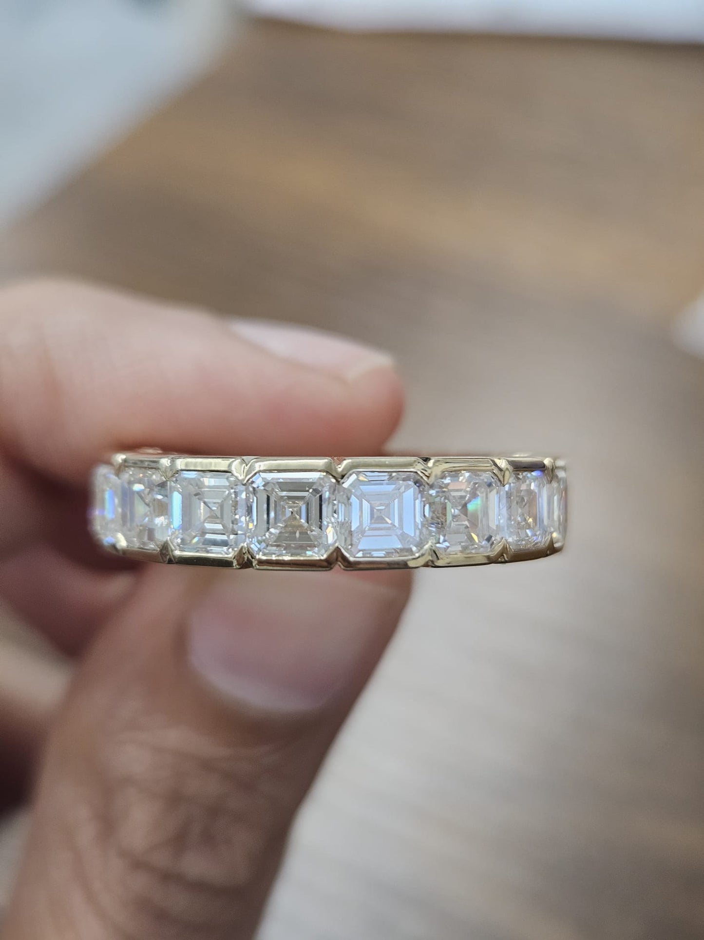 7.34cttw Yellow Gold Asscher Lab Diamond Eternity Band