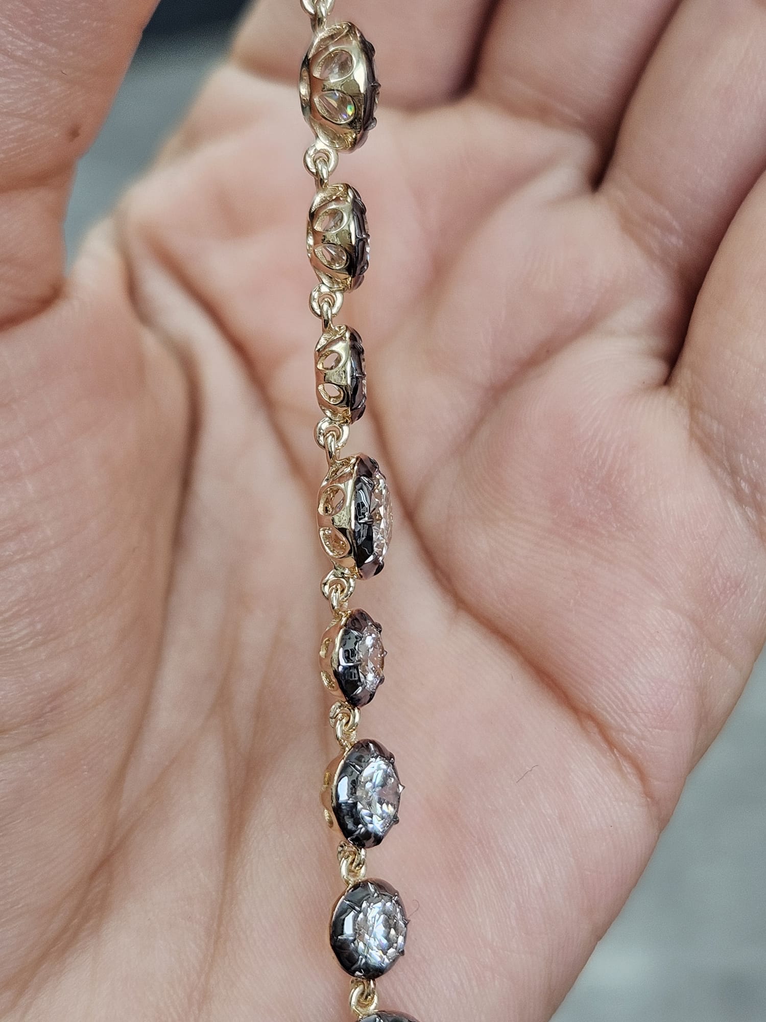 Yellow Gold 9.23cttw Georgian Set Lab Diamond 7" Bracelet