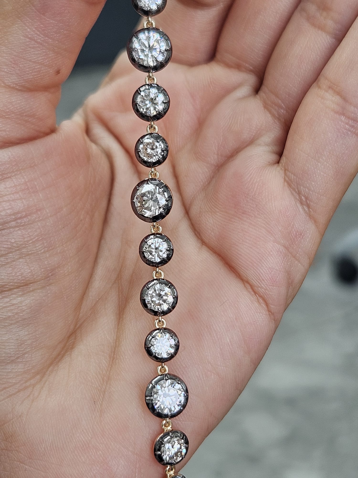 Yellow Gold 9.23cttw Georgian Set Lab Diamond 7" Bracelet