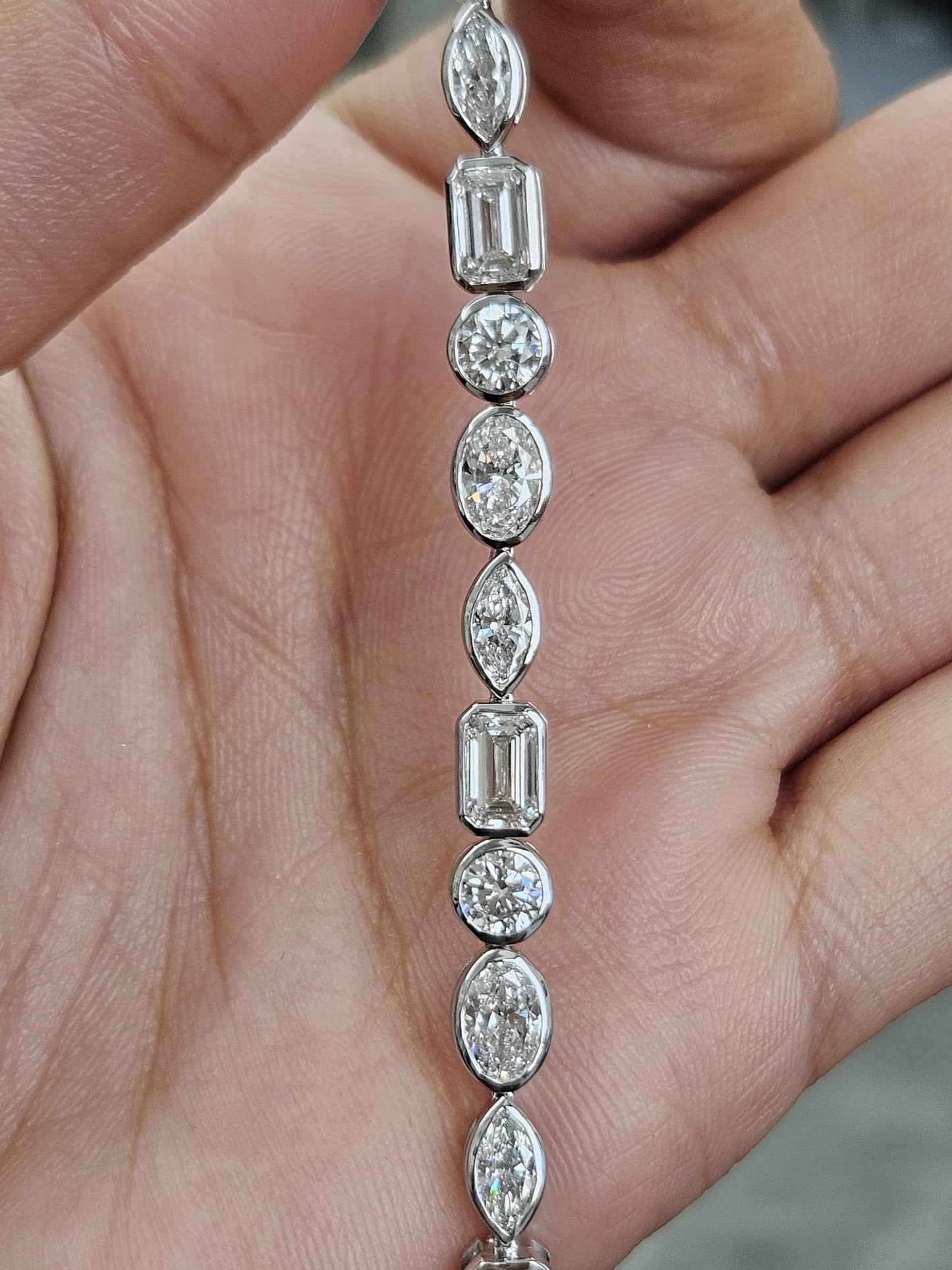 White Gold Multi Shaped Lab Diamond 7" Bracelet