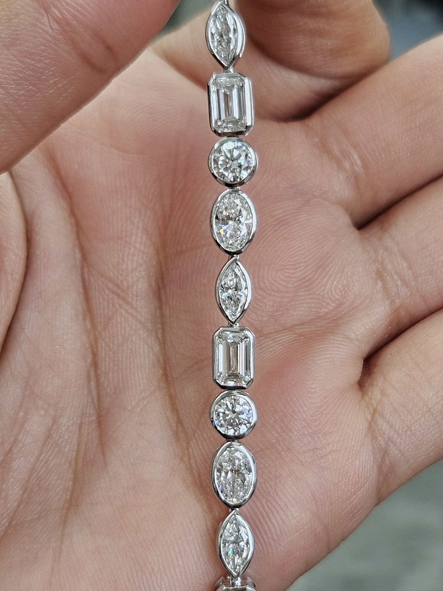 White Gold Multi Shaped Lab Diamond 7" Bracelet