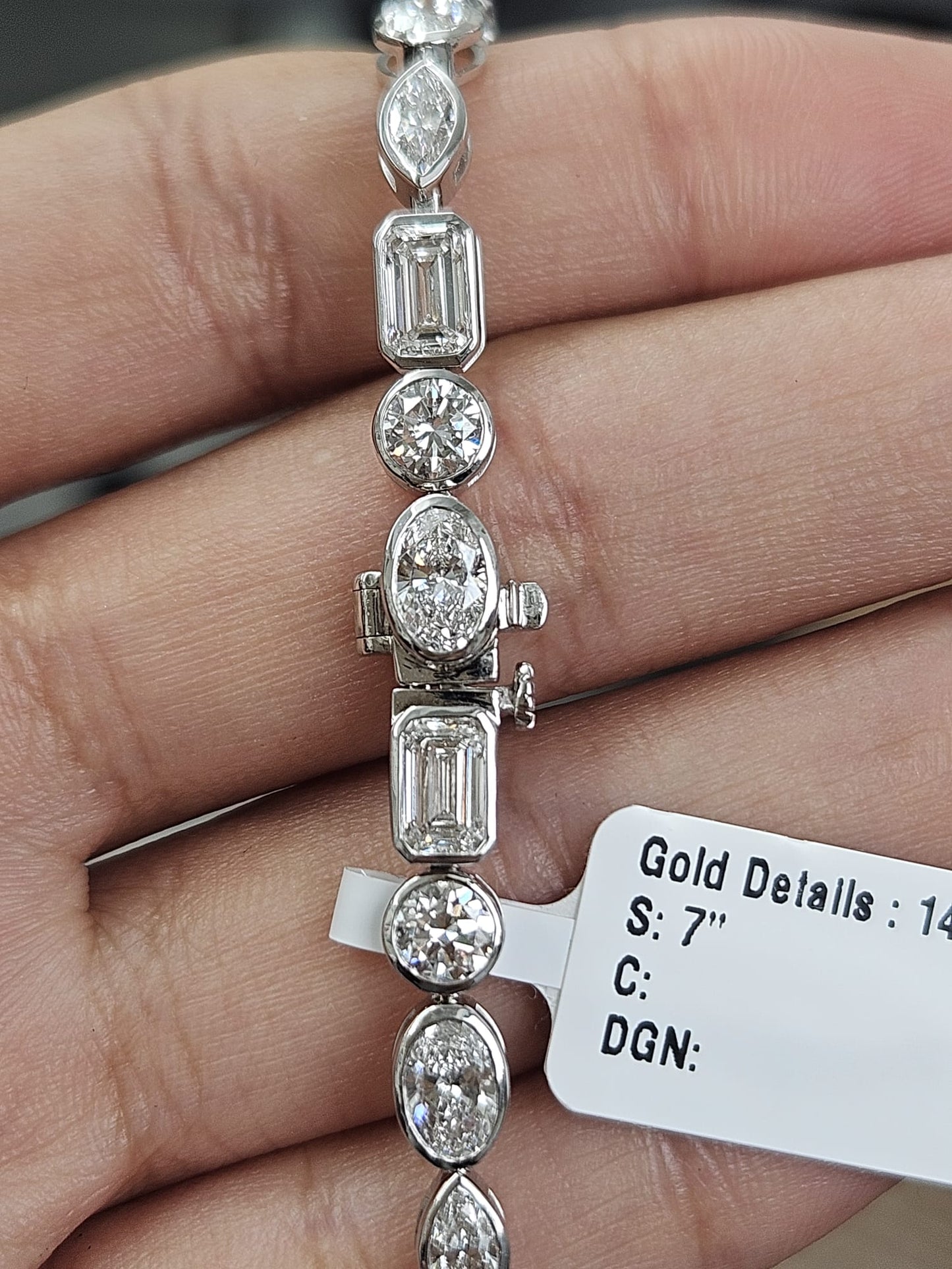 White Gold Multi Shaped Lab Diamond 7" Bracelet
