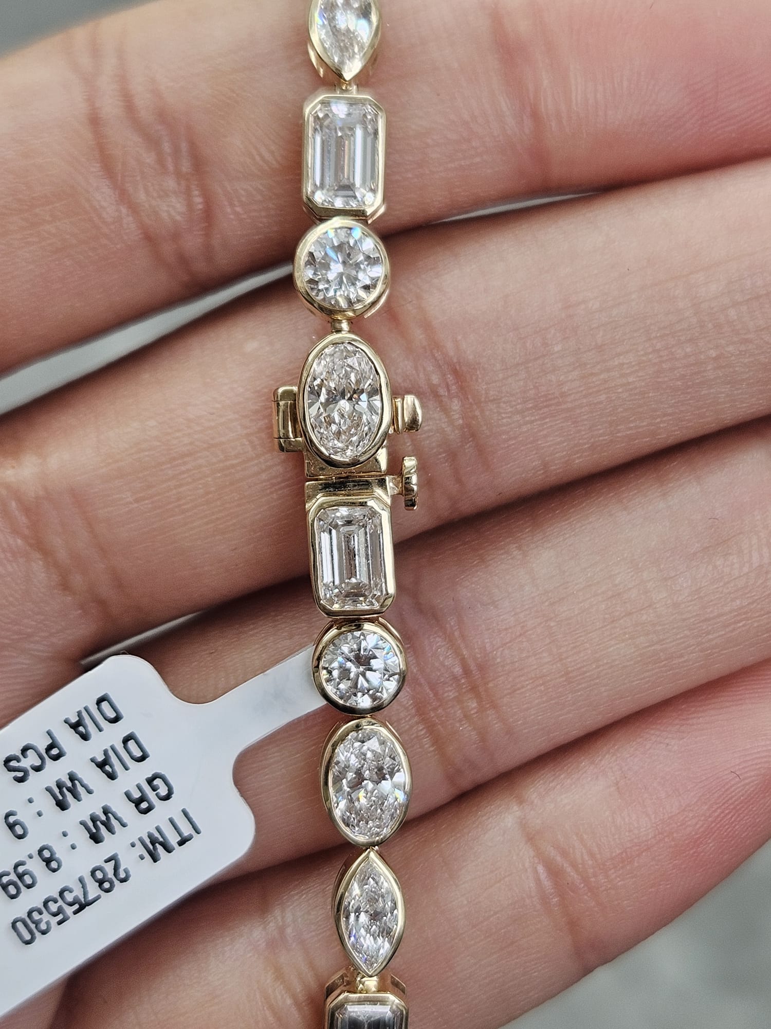 Yellow Gold Multi Shaped Lab Diamond 7" Bracelet