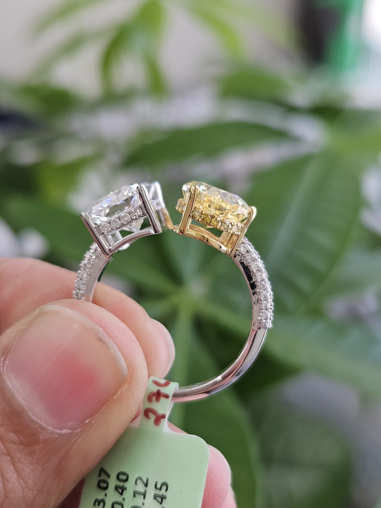 EGL Certified 6.04cttw Two tone Pear & Radiant Lab Diamond Ring
