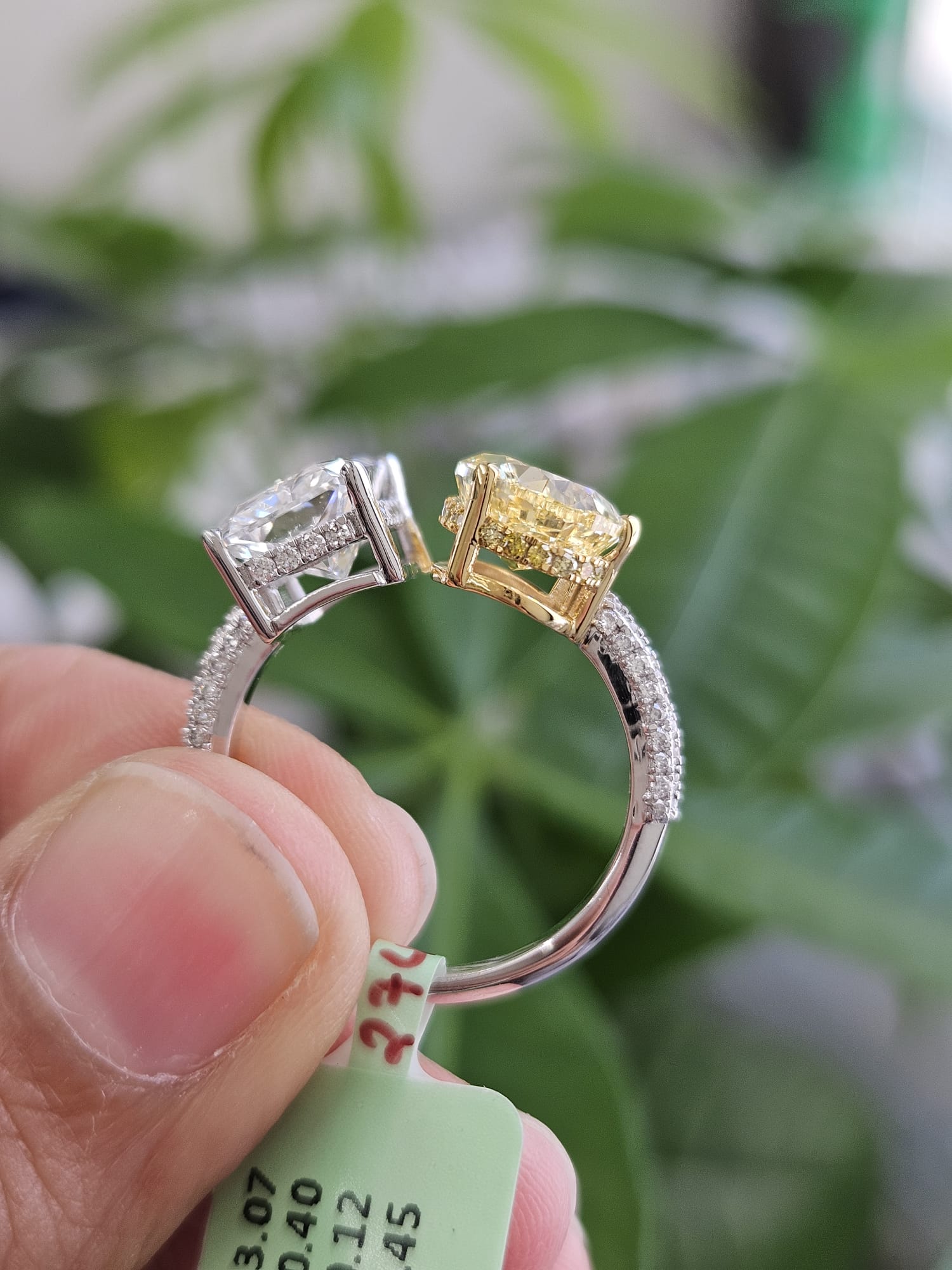 EGL Certified 6.04cttw Two tone Pear & Radiant Lab Diamond Ring