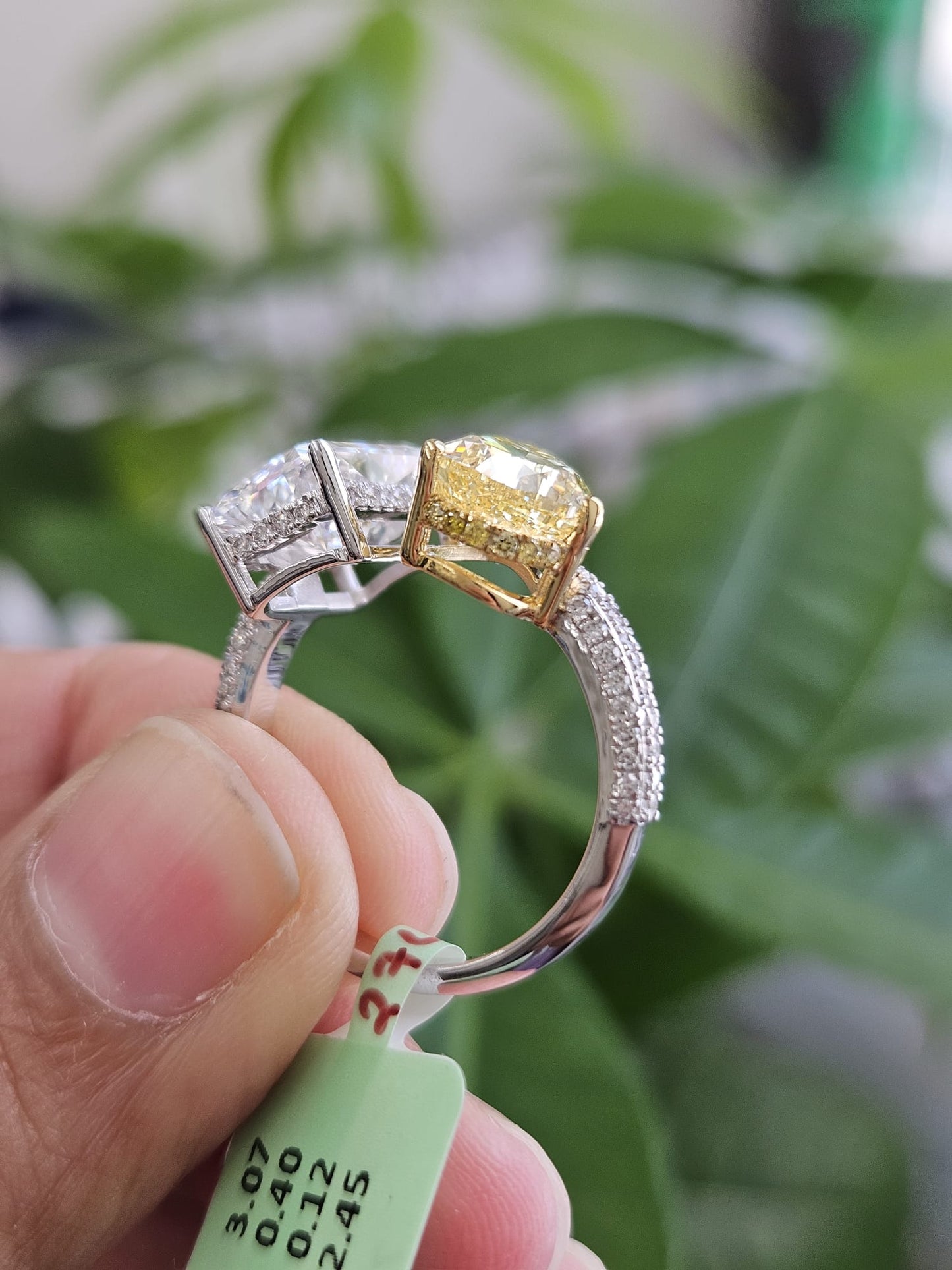 EGL Certified 6.04cttw Two tone Pear & Radiant Lab Diamond Ring