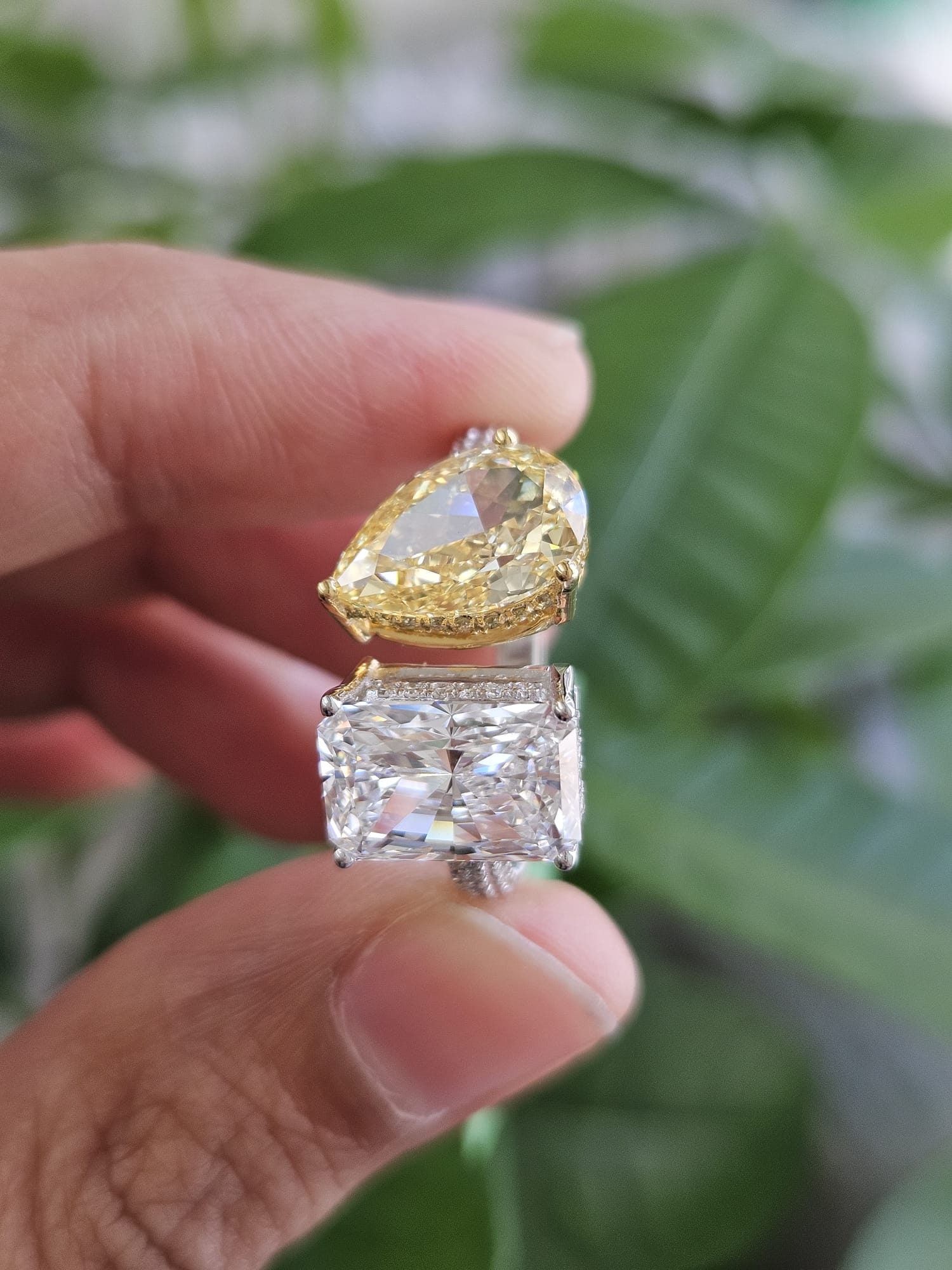EGL Certified 6.04cttw Two tone Pear & Radiant Lab Diamond Ring